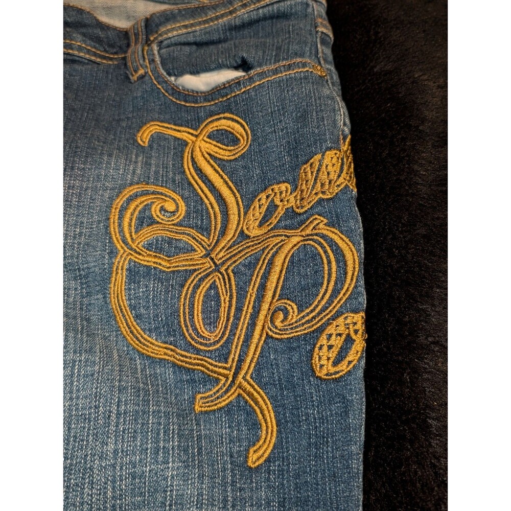 Southpole Women’s Jeans Size 11 Blue Denim Gold Embroidered Logo Bootcut Y2K